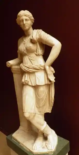 Snake on the arm of Artemis. Statue of Artemis